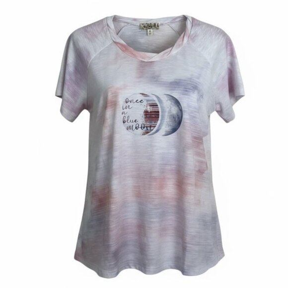 One World Tee Size Medium Tie Dye Graphic Twist Neckline "Once in a Blue Moon" - Picture 1 of 7